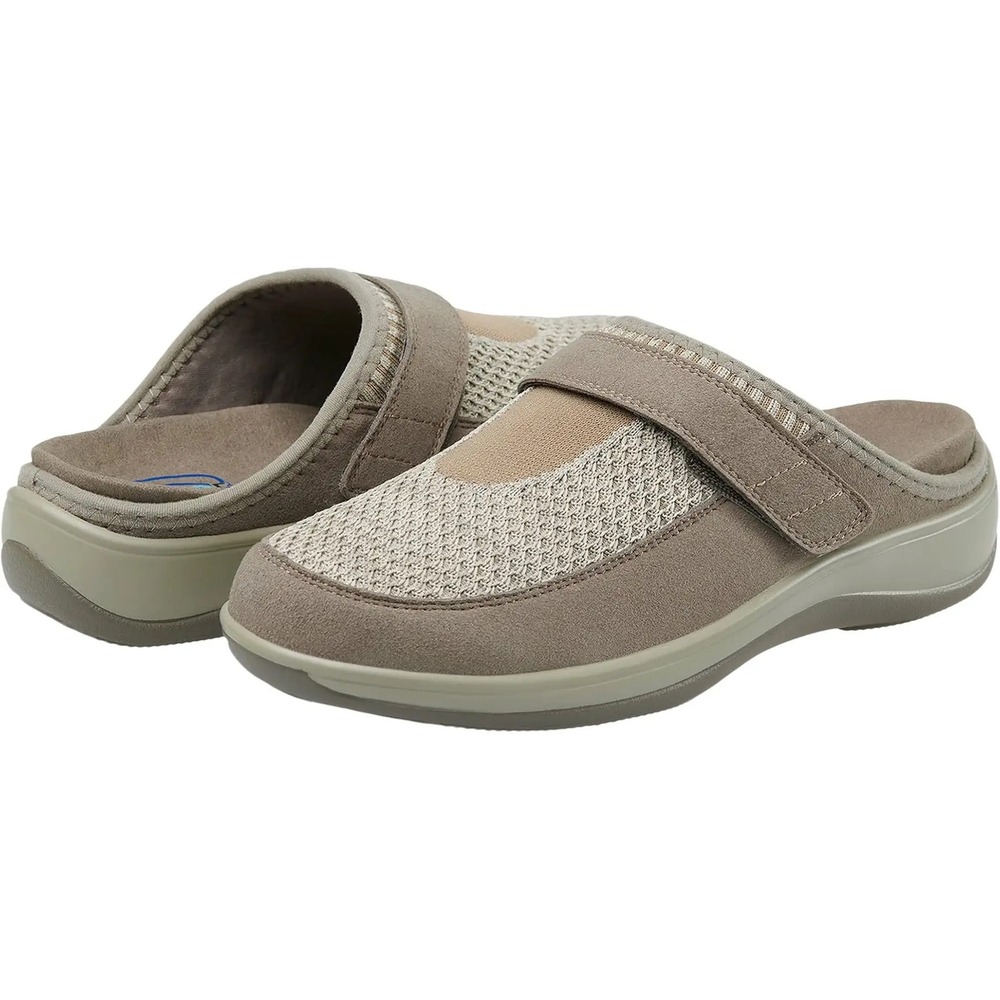 Orthofeet Louise Women Taupe Mesh Suede Adjustable Strap Slip On Mule Clogs Shoe